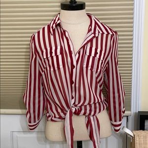 Red & White Stripped Long Sleeve Blouse